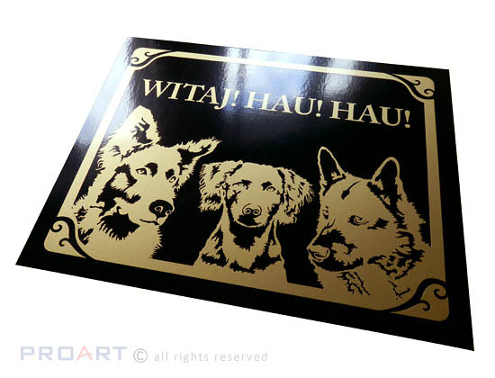 metalowa tabliczka uwaga pies wykonana ze zdjęcia psów klienta