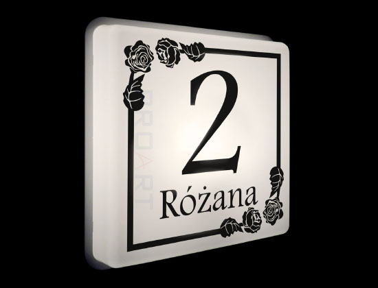 Illuminated house number with roses. Number with a flower pattern